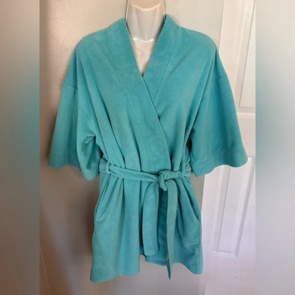 Vintage Y2K Cozy Fleece M Bathrobe Belt Pockets Lounge Women’s 8 10 Blue Pockets